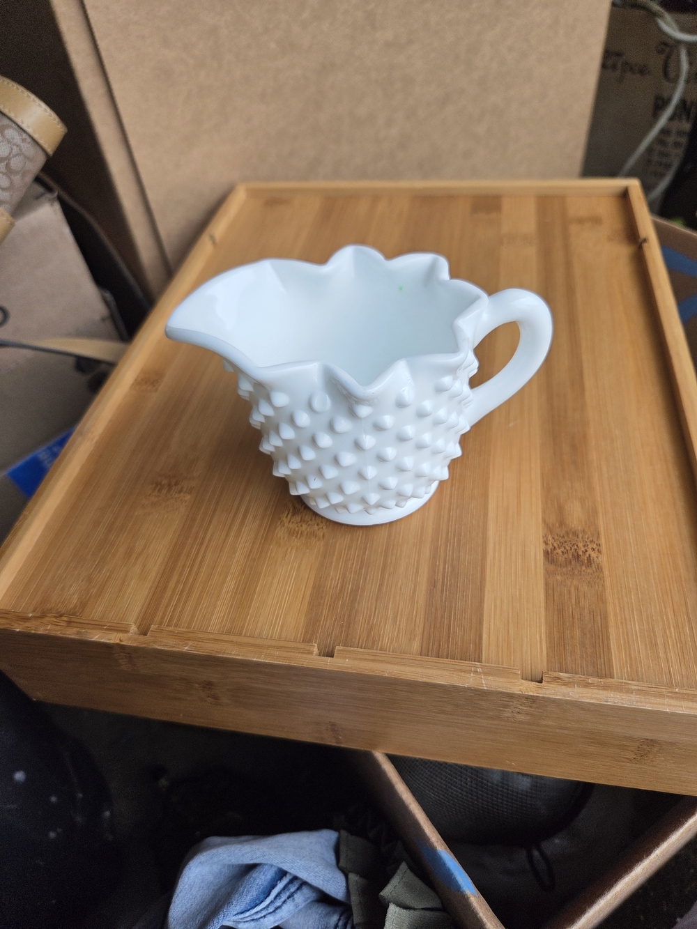 White Hobnail Ceramic Creamer Pitcher by Fenton
